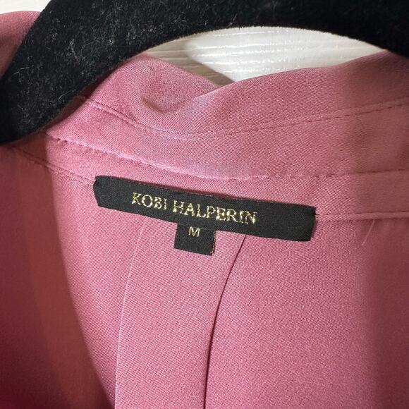 Kobi Halperin Mauve Size M Silk Collared Blouse Ruched Cuff Career Work Wear - Picture 4 of 10